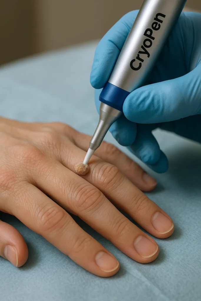 example of cryopen wart removal Notting Hill treatment on a persons finger