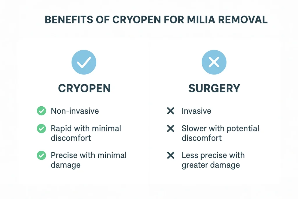 Benefits of cryopen for milia removal Notting Hill compared to surgical treatments.
