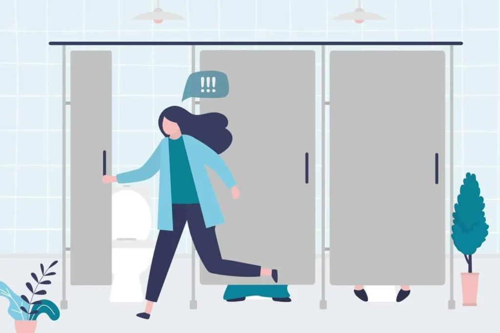 graphic of Urine incontinence Notting Hill woman running to the toilet.