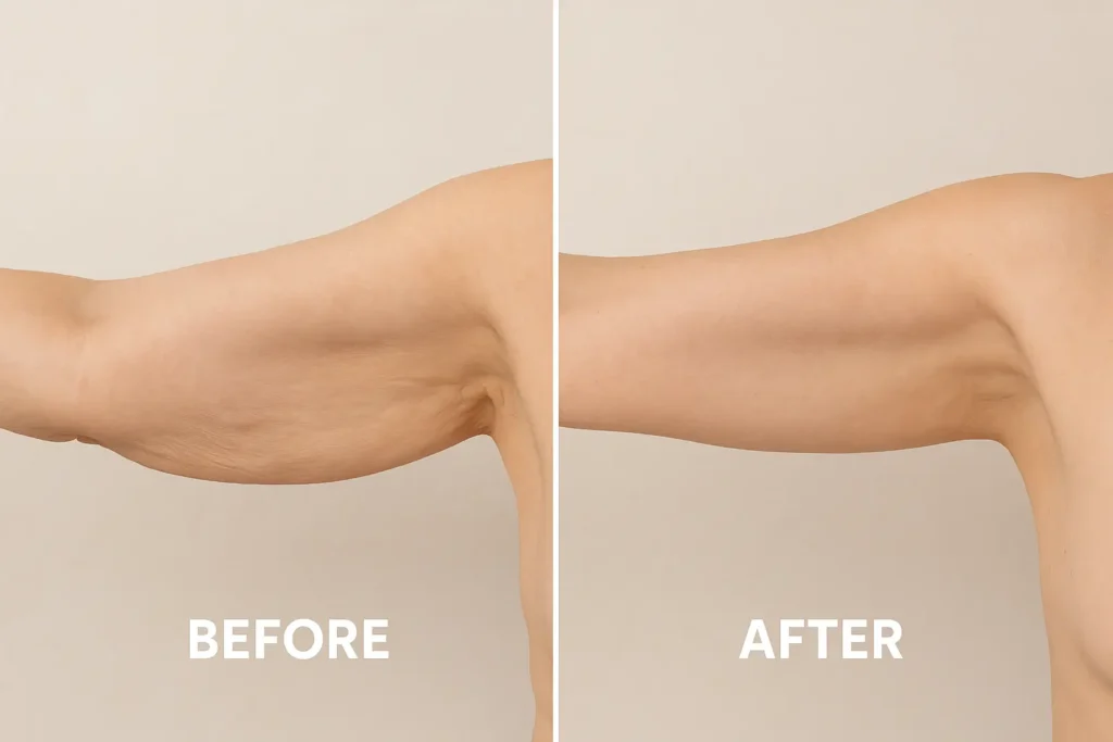 Picture of LA LIPO Notting Hill before and after results of skin tightening treatment on the upper arms.